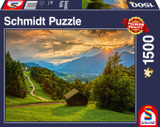Sonnenuntergang über dem Bergdorf Wamberg (Puzzle)