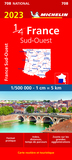 Southwestern France 2023 - Michelin National Map 708: Straßen- und Tourismuskarte 1:500.000