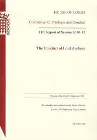 The Conduct Of Lord Avebury: 11th Report Of Session 2010-11: House Of Lords Paper 246 Session 2010-12