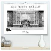 Die große Stille - Industriekultur im Revier (hochwertiger Premium Wandkalender 2024 DIN A2 quer), Kunstdruck in Hochglanz: Analoge Fotografie: s/w Fotos aus dem Landschaftspark Duisburg Nord und der Zeche Zollern.