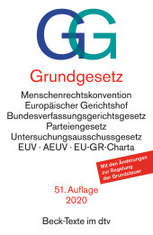 Grundgesetz GG: mit Menschenrechtskonvention, Verfahrensordnung des Europäischen Gerichtshofs für Menschenrechte, Bundesverfassungsgerichtsgesetz, Parteiengesetz, Untersuchungsausschussgesetz, Gesetz über den - Petitionsausschuss, Vertrag über die Europäische Union, Ver.