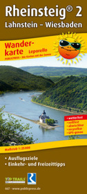 PublicPress Wanderkarte Rheinsteig, 20 Teilktn.. Tl.2: Lahnstein - Wiesbaden. Leporello Wanderkarte mit Ausflugszielen, Einkehr- & Freizeittipps, Straßennamen, wetterfest, reissfest, abwischbar, GPS-genau. 1:25000