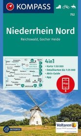 KOMPASS Wanderkarte 752 Niederrhein Nord, Reichswald, Gocher Heide: 4in1 Wanderkarte 1:50000 mit Aktiv Guide und Detailkarten inklusive Karte zur offline Verwendung in der KOMPASS-App. Fahrradfahren. Reiten.