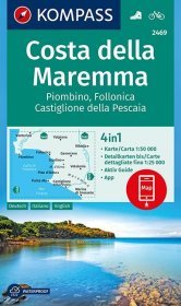 KOMPASS Wanderkarte 2469 Costa della Maremma, Piombino, Follonica, Castiglione della Pescaia: 4in1 Wanderkarte 1:50000 mit Aktiv Guide und Detailkarten inklusive Karte zur offline Verwendung in der KOMPASS-App. Fahrradfahren.