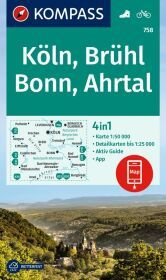 KOMPASS Wanderkarte 758 Köln, Brühl, Bonn, Ahrtal 1:50.000: 4in1 Wanderkarte mit Aktiv Guide und Detailkarten inklusive Karte zur offline Verwendung in der KOMPASS-App. Fahrradfahren.