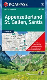 KOMPASS Wanderkarte 112 Appenzellerland, St. Gallen, Säntis 1:40.000: mit markierten Wanderwegen, Hütten, Radrouten